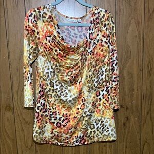 Susan Graver Orange Brown Ruched 3/4 Sleeve Blouse